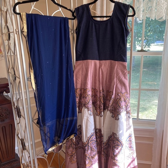 Indian Designer Navy Multicolored Printed Ankle Length Anarkali Suit - Picture 10 of 11